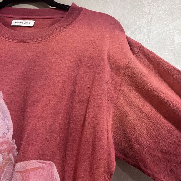 Anine Bing Ida Organic Cotton Bowie Tee Red Medium SAMPLE NEW - Picture 5 of 9